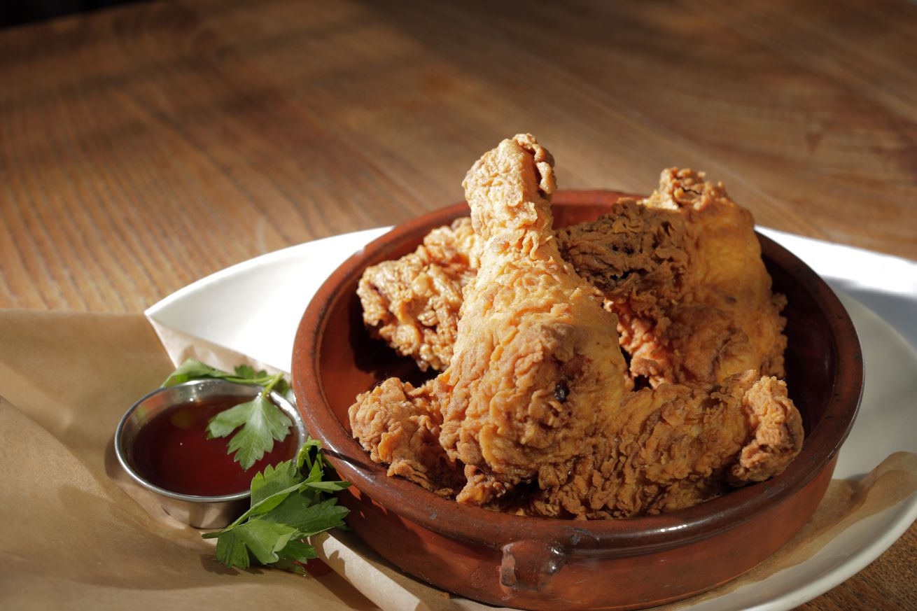 The new fried chicken served at Nopa in San Francisco, Calif., on Tuesday, May 11, 2021. The restaurant, one of the city’s best known, is celebrating its 15th anniversary