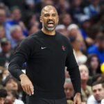 Houston Rockets head coach Ime Udoka reacts