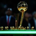 Boston Celtics championship rings during the opening night banner raising ceremony