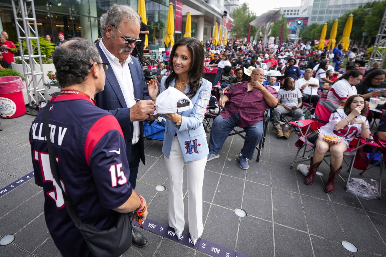 Houston Texans fans gather in downtown Houston to watch the 2025 NFL Draft